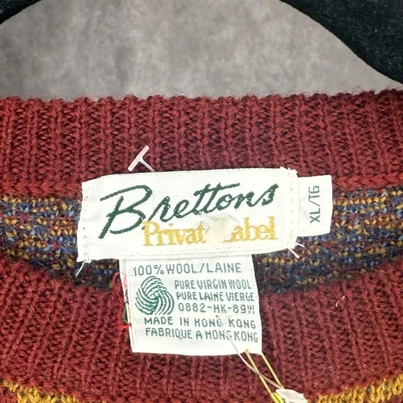 Brettons Private Label Vintage Wool Sweater Mens XL Fair Isle Pattern Woolmark